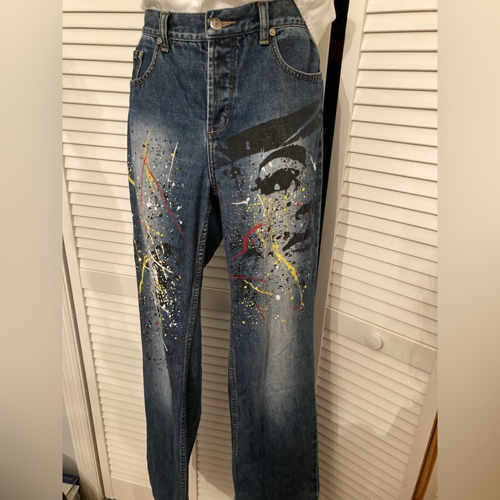 Sz 9 Express Button Fly Paint Splatter Jeans With Face
